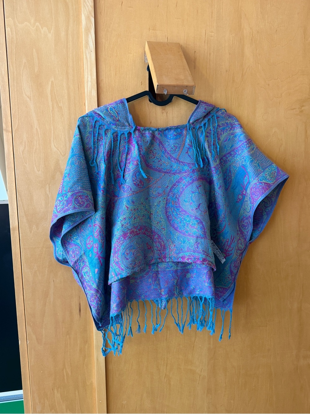 Pashmina fringe cropped hoodie festival clothing- Teal & Purple new